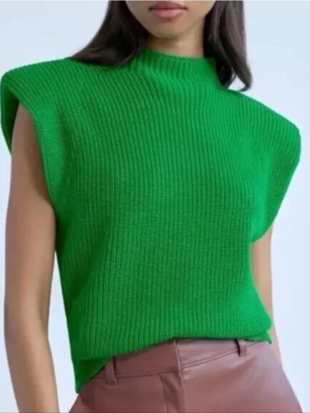 Babaton Green Knit Sweater Vest Mock Neck Sleeveless Top NWT Size M